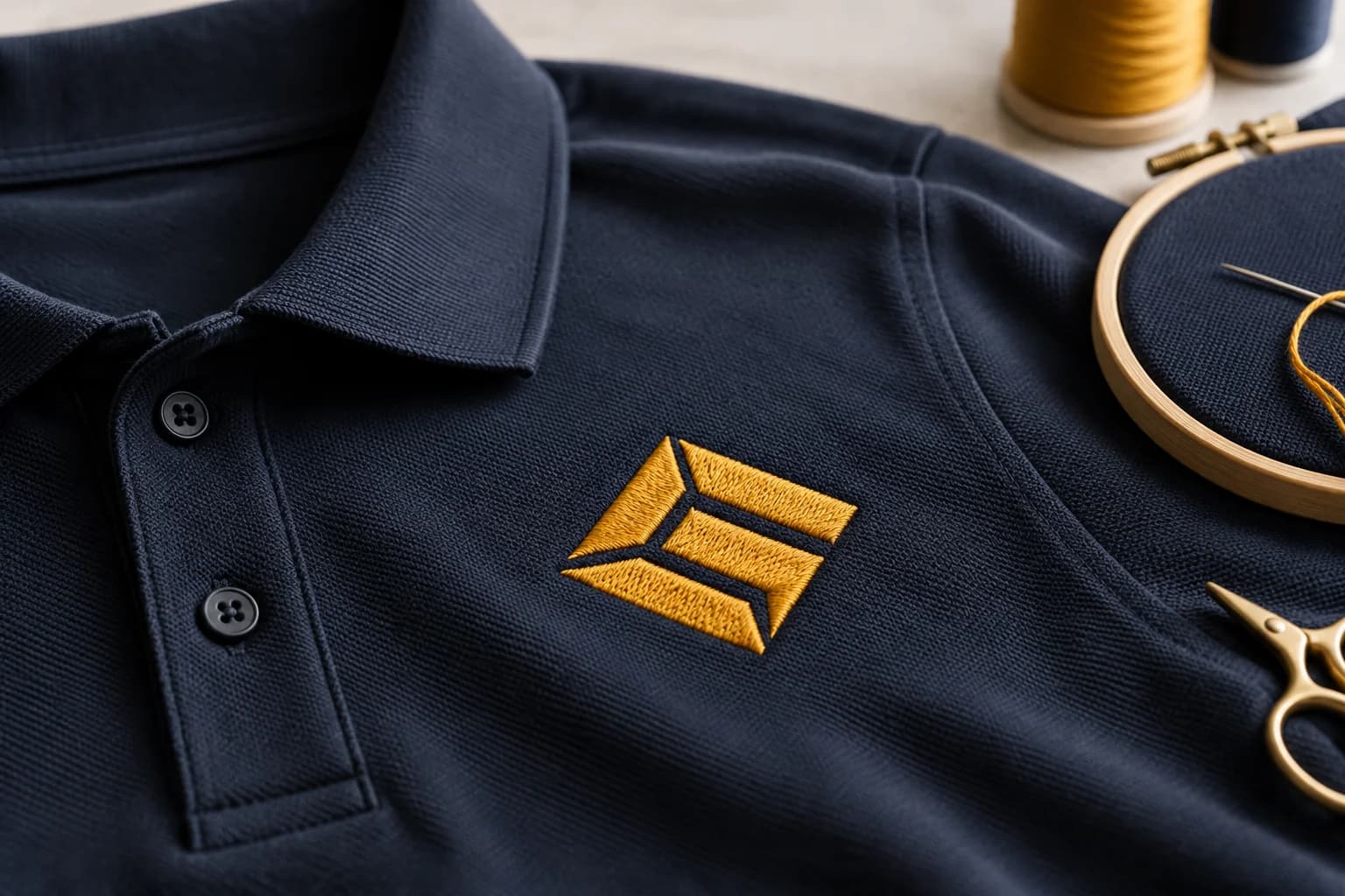 Polo com símbolo bordado e detalhe dos pontos e linhas