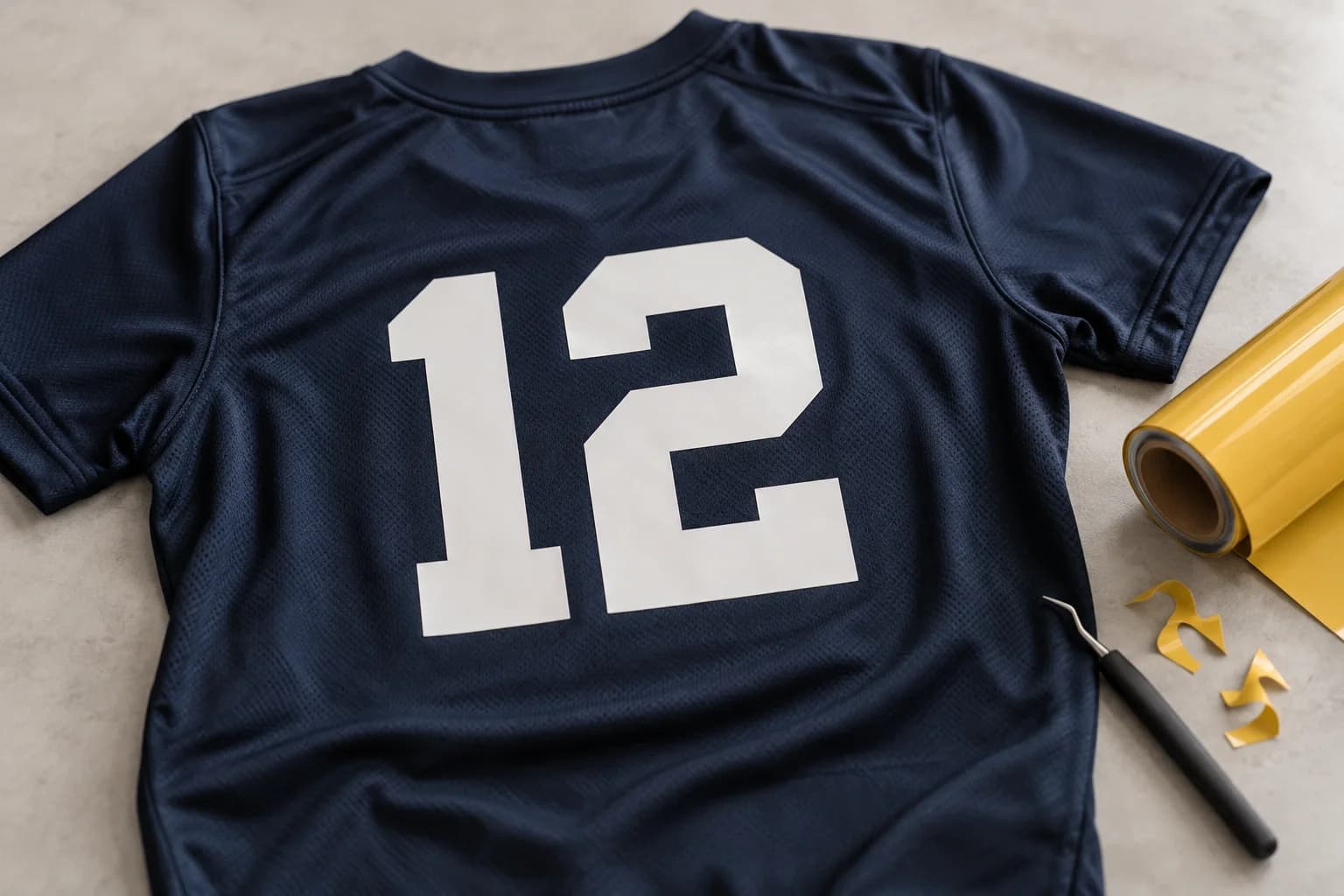 Camisola desportiva com número aplicado em flex de recorte