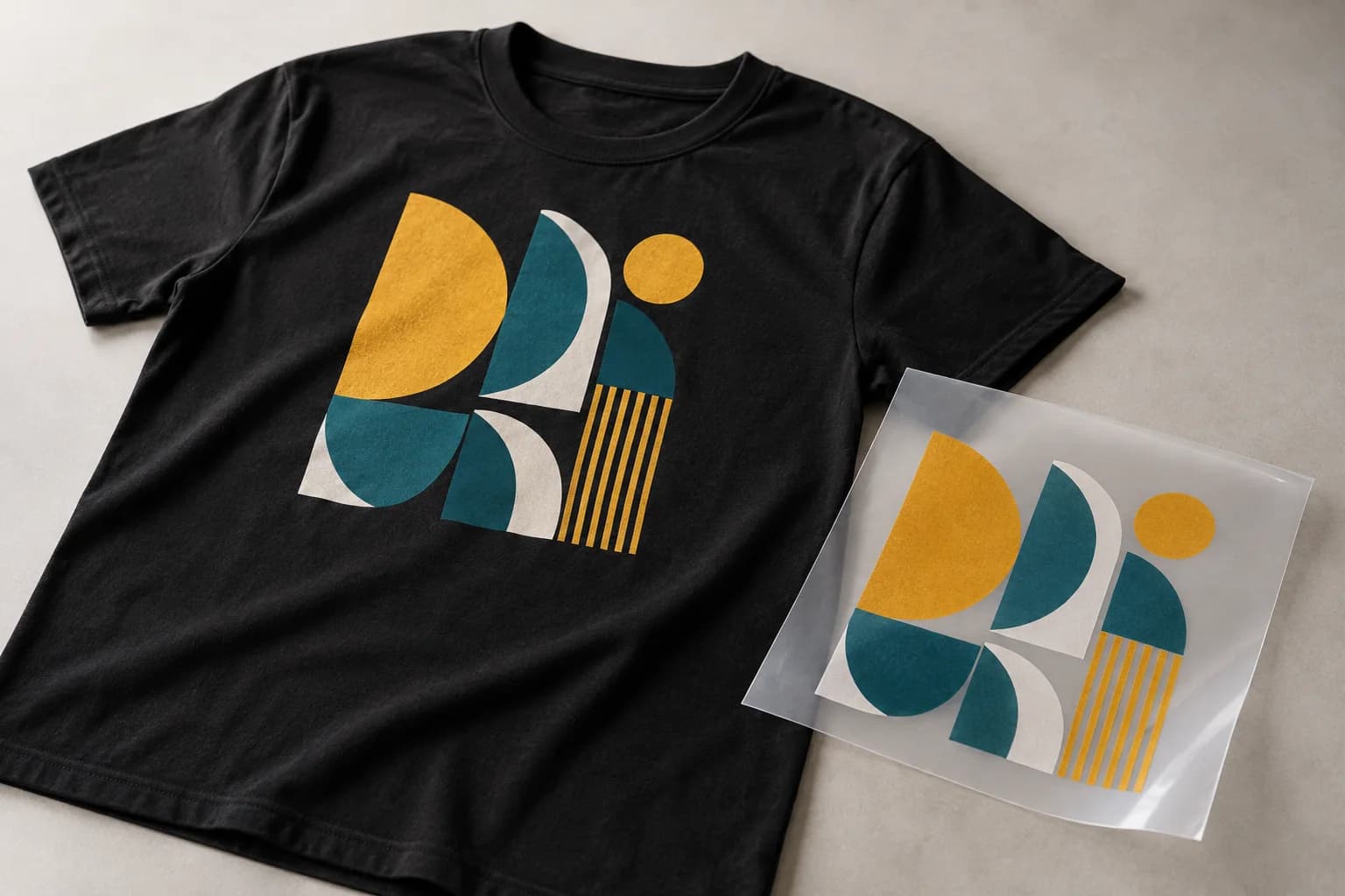 T-shirt estampada e película de transferência DTF