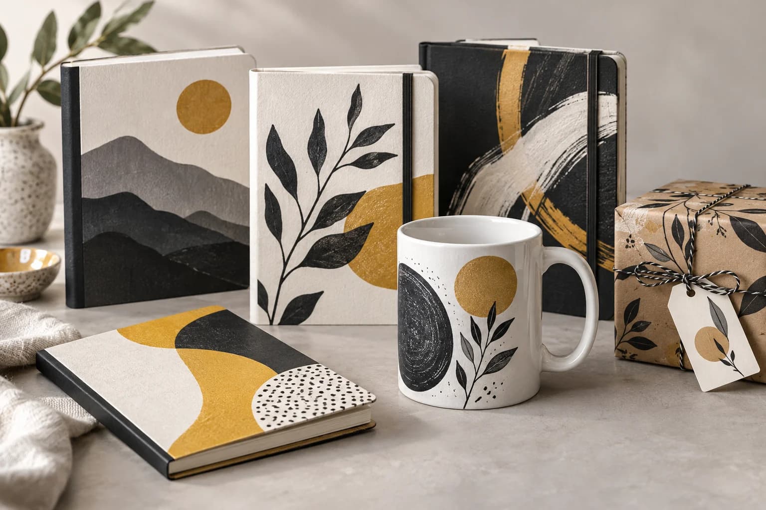 Cadernos e artigos com motivos gráficos personalizados