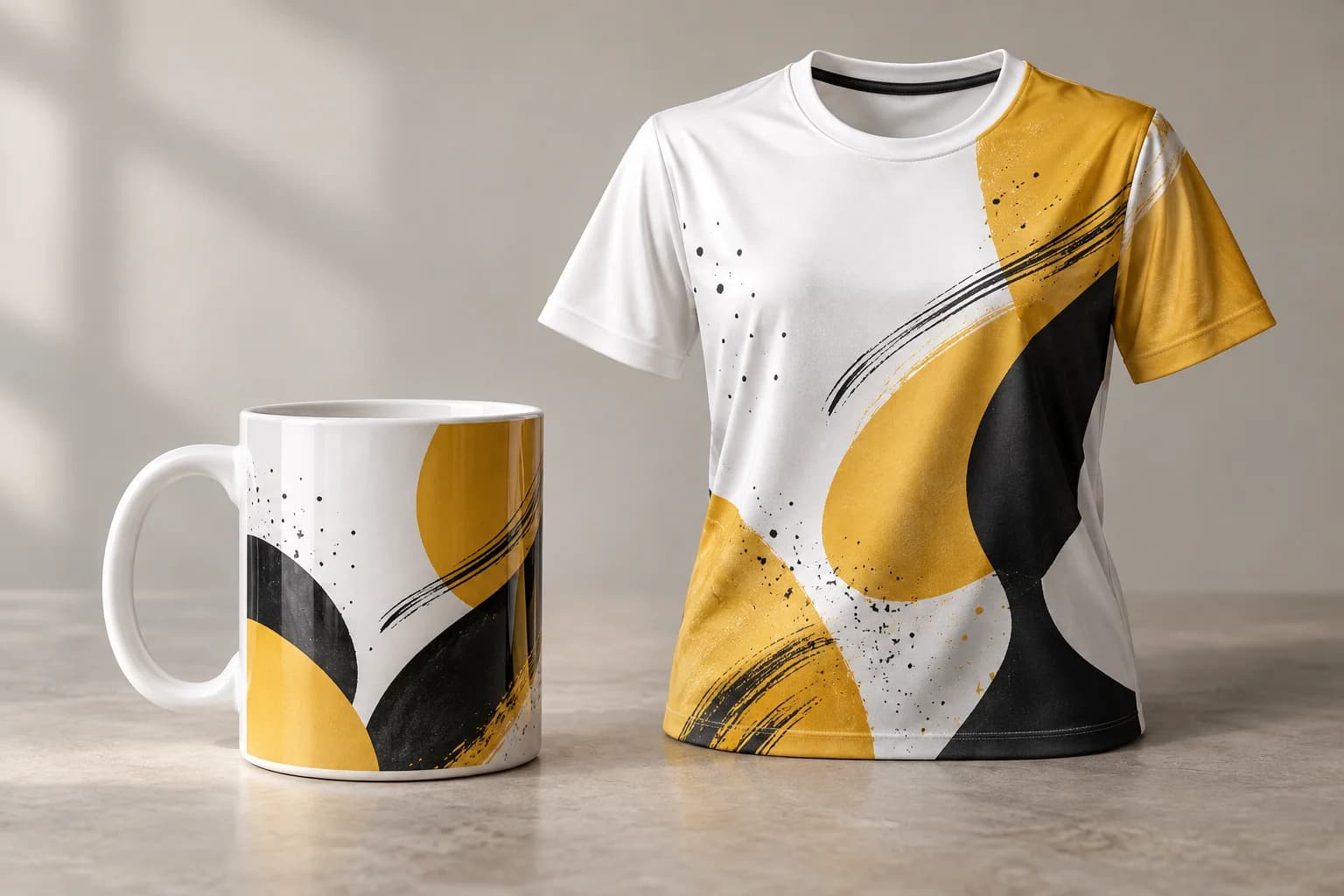Caneca e camisola com um motivo gráfico por sublimação